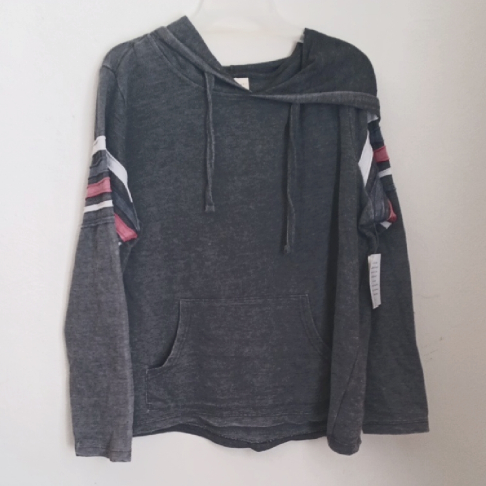 Cozy Charcoal Hoodie with Striped Sleeves